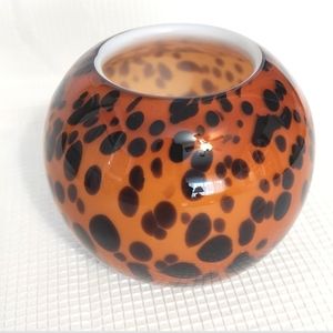 Leopard Print Glass Tealight Holder Accent Bowl